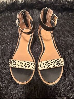Paolo Black and Beige Leopard-Print Ankle-Strap Sandals